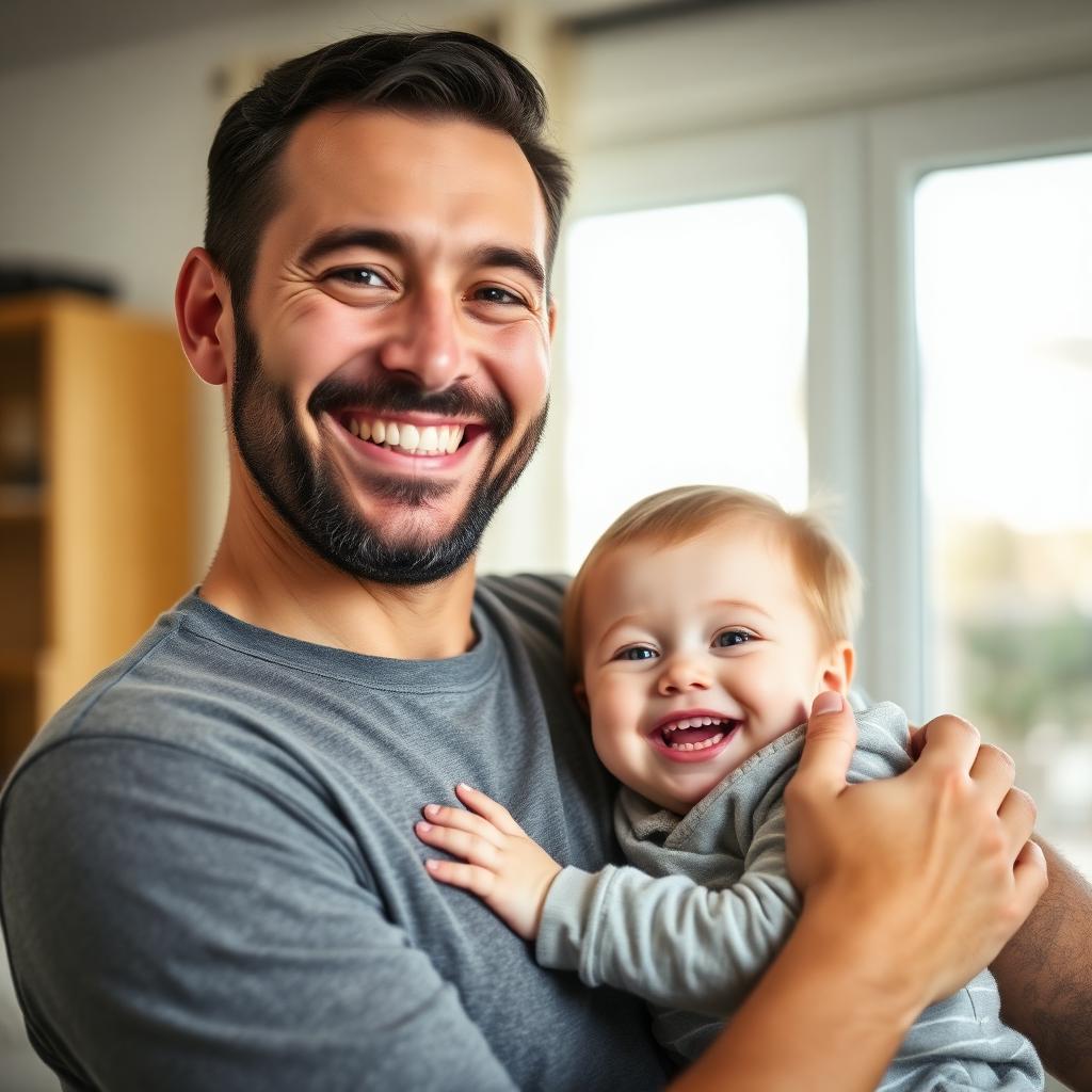 Smiling dad with happy baby